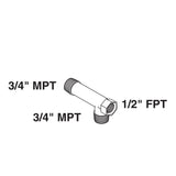 TEE,BRASS,3/4''MALE X 1/2'' FEM X 3/4''MALE